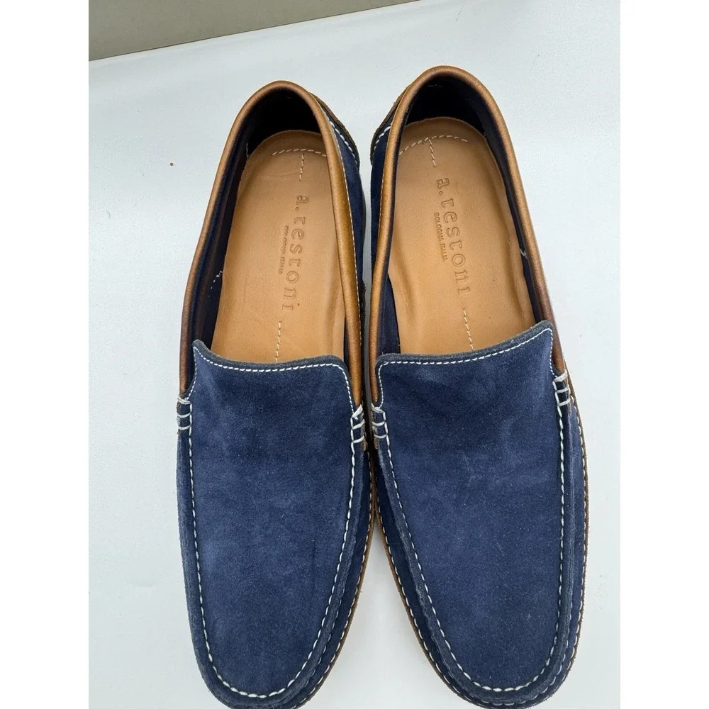 A.Testoni‎ Blue Suede Slip On Loafers Men Size 7 Made In Italy